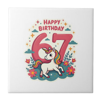 Vintage 67th Birthday Unicorn Rainbow Cute Cartoon