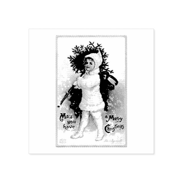 VINTAGE "A MERRY CHRISTMAS" CARIMBO DE ARTE MADEIR (Impressão)