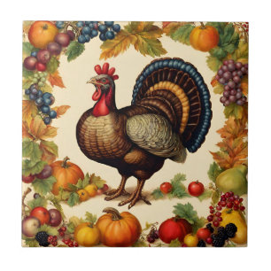 Vintage Ação de Graças Turquia e Colheita de Fruta