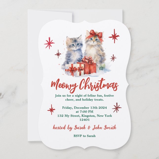 Vintage Adorable Kitten Convite De Natal (Frente)