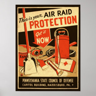 Vintage Air Raid Poster de 1943 (reprodução)