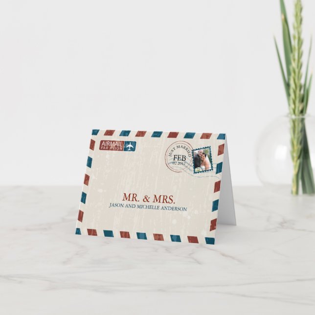 Vintage Airmail Agradecimento de Casamento (Frente)