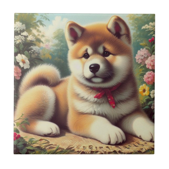 Vintage Akita Oil Painting (Frente)