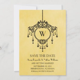 Vintage Amarelo Chandelier Salvar a Data Convite