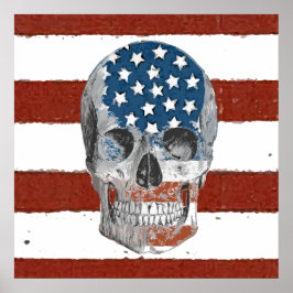 Vintage American Flag Skull Poster