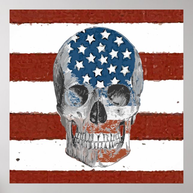 Vintage American Flag Skull Poster (Frente)
