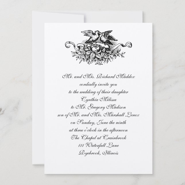 Vintage Amor Pássaros Convite De Casamento (Frente)