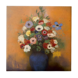 Vintage Anemones e lilac em um vaso azul