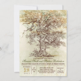 Vintage, antiga árvore, convite para casamento rús