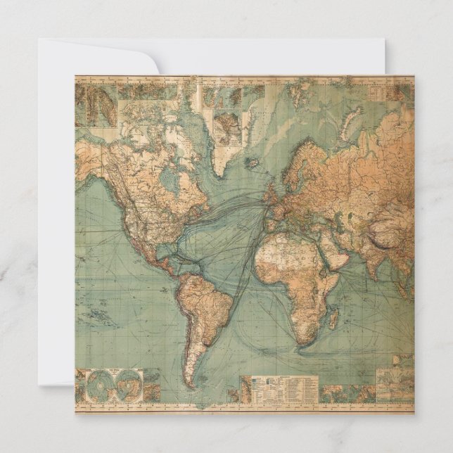 Vintage Antigo Mapa Mundial Antiquado (Frente)