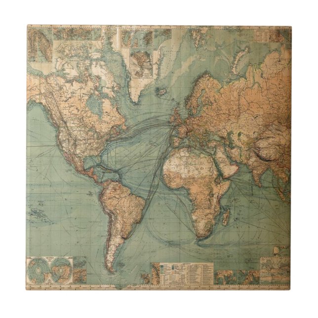 Vintage Antigo Mapa Mundial Antiquado (Frente)