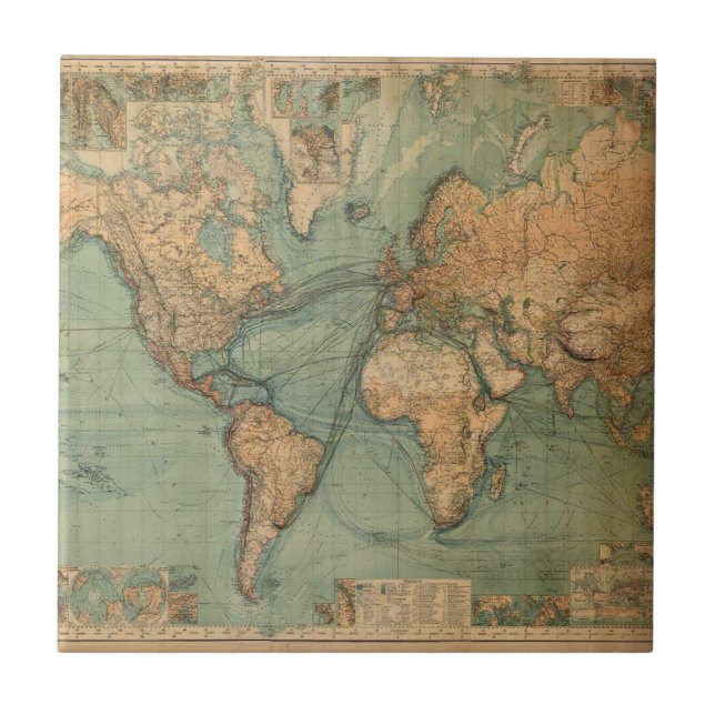 Vintage Antigo Mapa Mundial Antiquado (Frente)