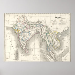 Vintage, antigo mundo da Índia, mapa impressão leg