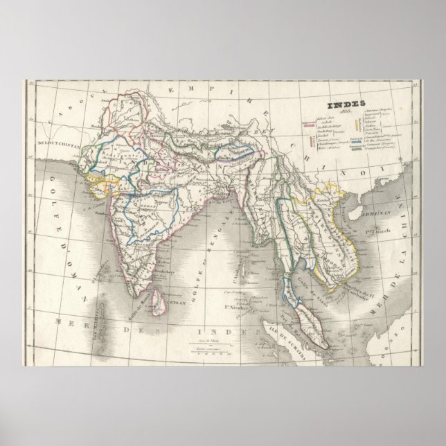Vintage, antigo mundo da Índia, mapa impressão leg (Frente)
