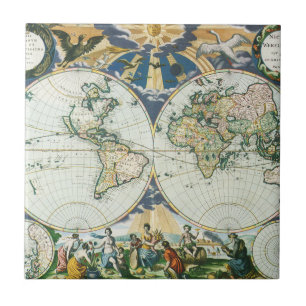 Vintage Antique Old World Map, 1666 por Pieter Goo