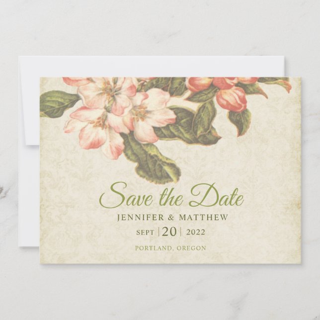 Vintage Apple Blossom Wedding Save the Date Card (Frente)