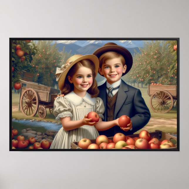 Vintage Apple Harvest Children Poster (Frente)