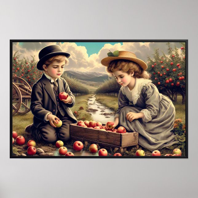 Vintage Apple Harvest Children Poster (Frente)