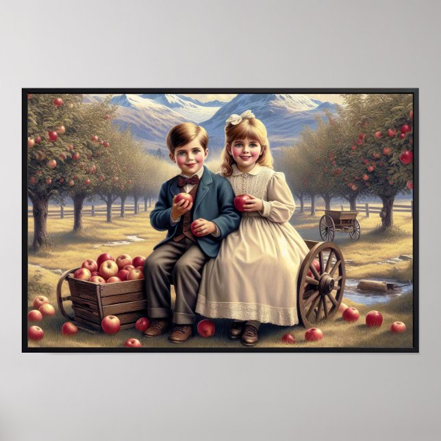 Vintage Apple Harvest Children Poster (Frente)