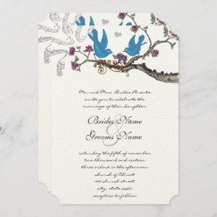 Vintage Aqua Birds Rosa e Convite de casamento Rox