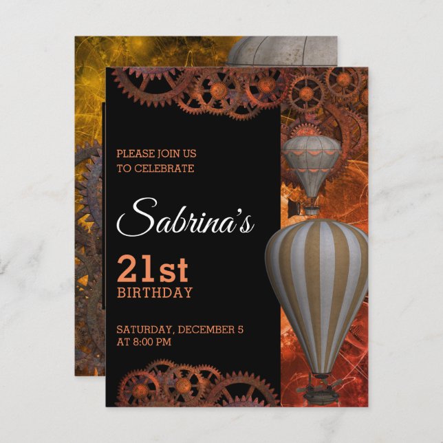 Vintage Ar Quente Balão Aniversário Convite (Frente/Verso)