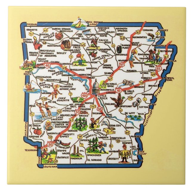 Vintage Arkansas Map Ceramic Tile (Frente)