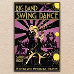 Vintage Art Deco 1940 Swing Dance Poster<br><div class="desc">・ Esta ilustração digital retrógrada captura o elegante estilo Art Deco de uma grande dança de balanço de banda dos anos 40, com um casal na moda e uma cena de salão vivo. ・ Uma textura de quadro preto está disponível como um recurso opcional para este poster. ・ Os pedidos...</div>