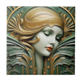 Vintage Art Deco Art Nouveau Verde Dourado