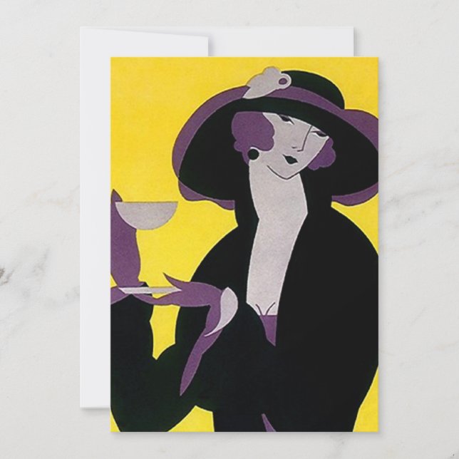 Vintage Art Deco Boa Tarde Convites ao Chá (Frente)