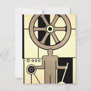 Vintage Art Deco Business Wheel and Machine Worker