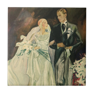 Vintage Art Deco Casamento Noiva e Groom Newlyweds