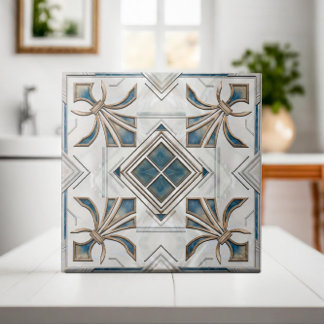 Vintage Art Deco Fleur-de-lis - Pearl Blue Dourado