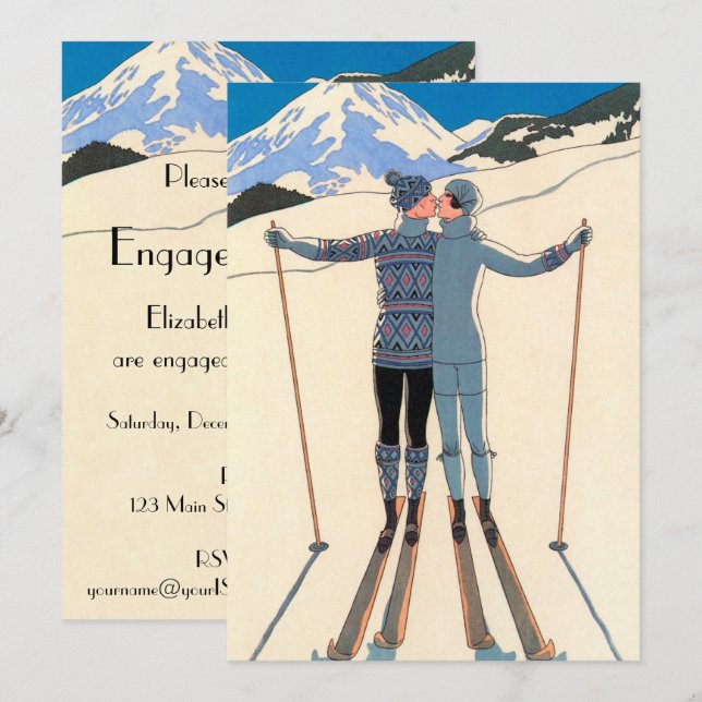 Vintage Art Deco Love Festa de noivado Convite (Frente/Verso)