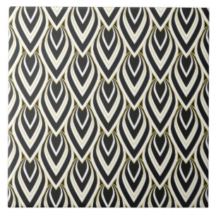 Vintage Art Deco Teardrop Preto, Dourado, Branco