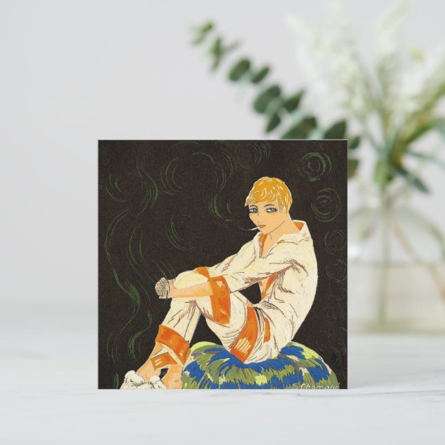 Vintage Art Deco Woman, Smoking by S. Chompre (Em pé/Frente)