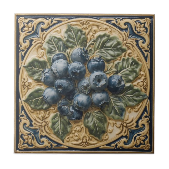 Vintage Art Nouveau Blueberries blue Floral  (Frente)