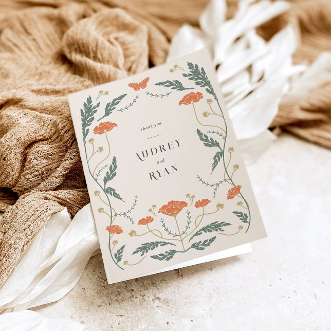 Vintage Art Nouveau Cartões de agradecimentos dobr (Vintage Art Nouveau Folded Wedding Thank You Card)