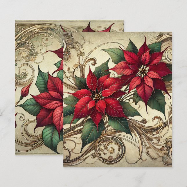 Vintage Art Nouveau Christmas Poinsettia Scrapbook (Frente/Verso)