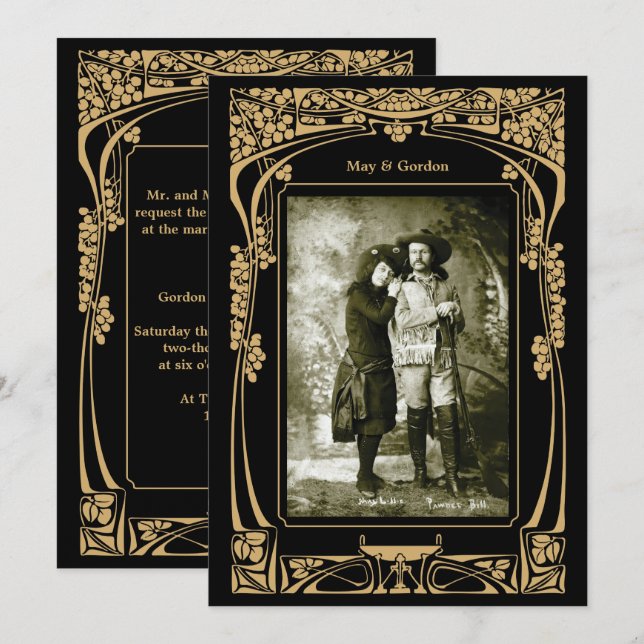 Vintage Art Nouveau Convite Para Casamento (Frente/Verso)