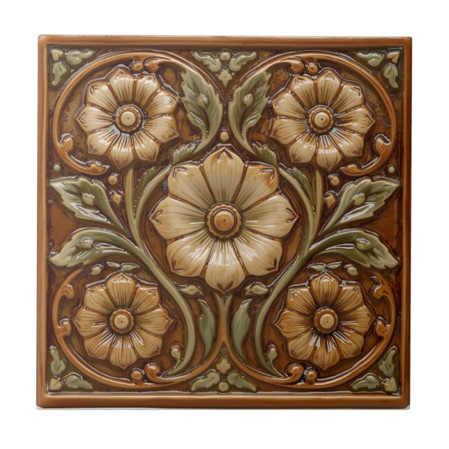 Vintage Art Nouveau Deco Majolica Floral Craftsman (Frente)