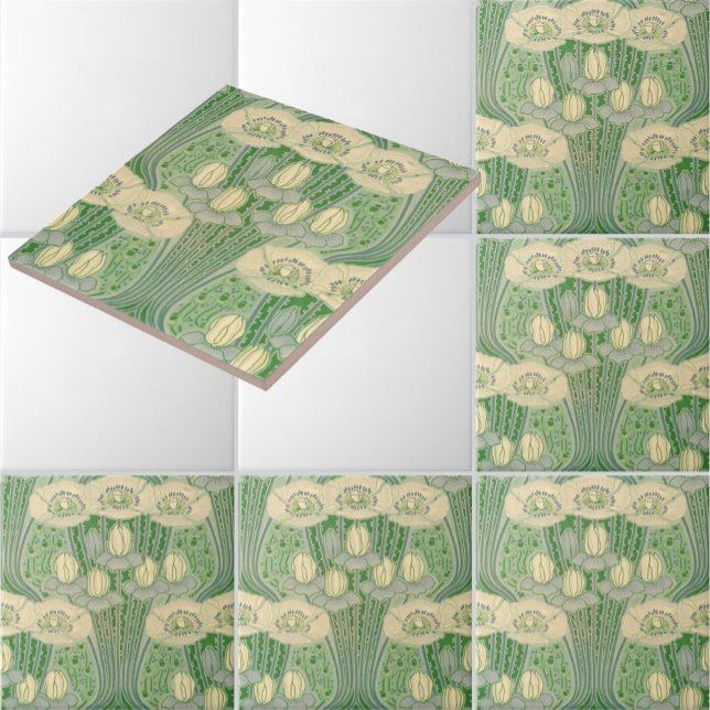 Vintage Art Nouveau Lotus e Poppies Patterno (Criador carregado)