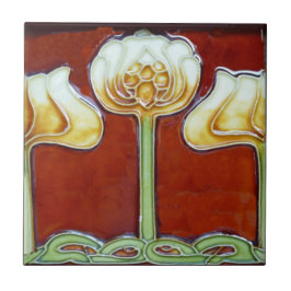 Vintage Art Nouveau Lotus Flores no Frieze Vermelh
