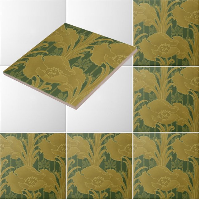 Vintage Art Nouveau Yellow Poppies Patterno (Criador carregado)