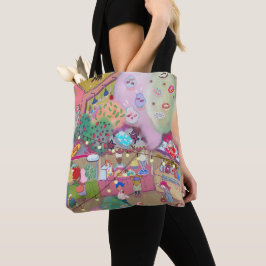 Vintage Art Tote Bag LALATOWN Market Scene