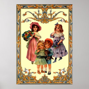 Vintage Art Victorian Children Poster Impressão