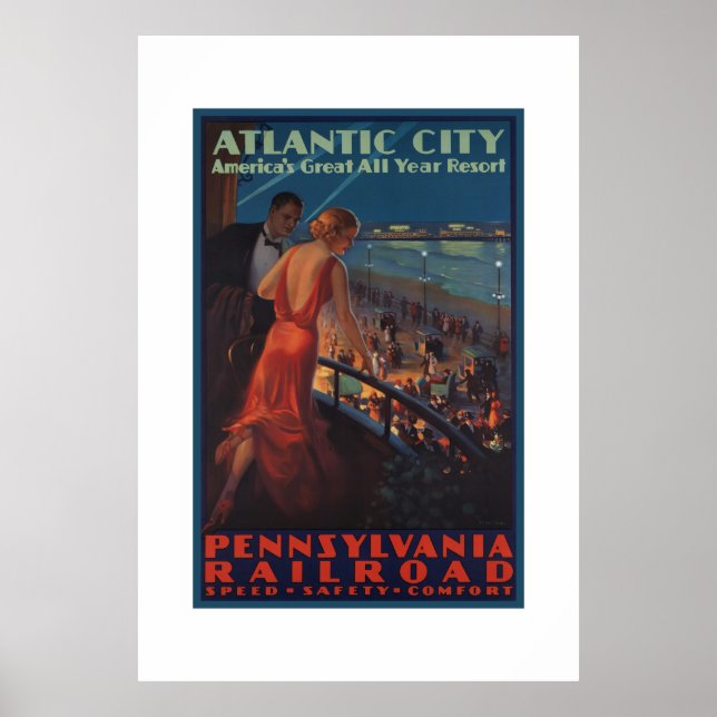 Vintage Atlantic City Pensilvânia Railroad Poster (Frente)