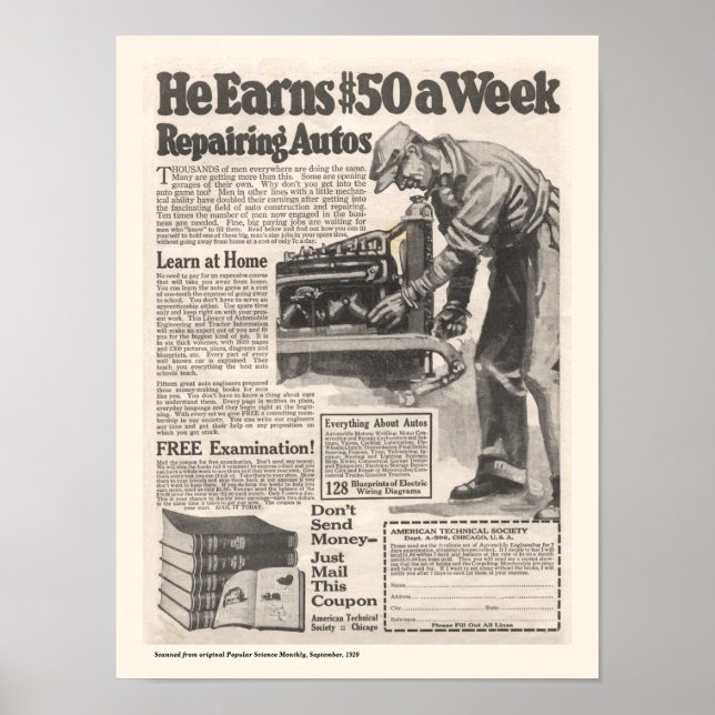 Vintage Auto Repair Ad Poster (Frente)