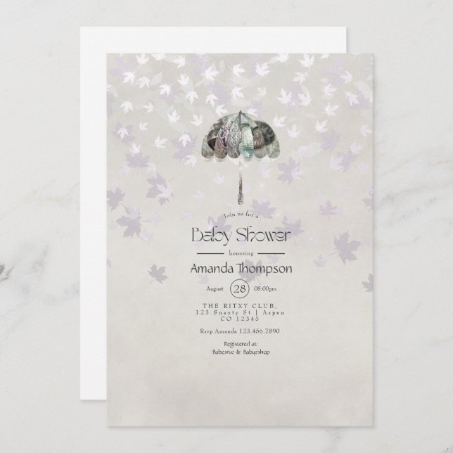 Vintage Autumn - Convite para Chá de fraldas Branc (Frente/Verso)