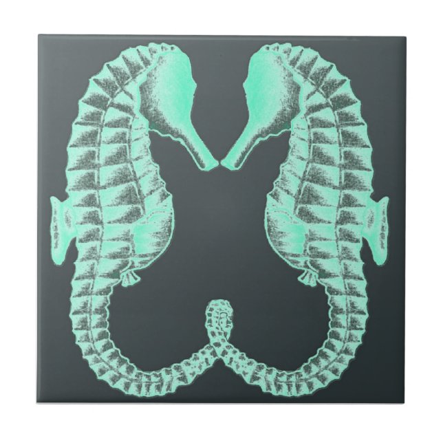 Vintage azul que beija cavalos de mar (Frente)