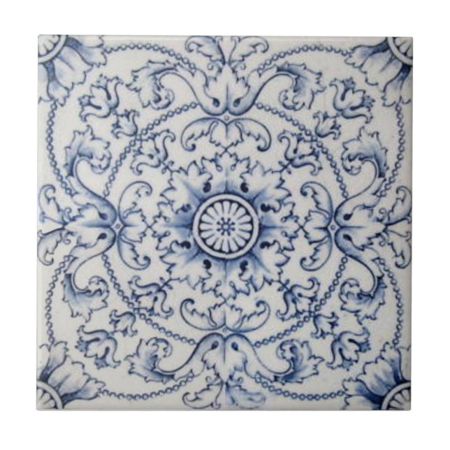 Vintage Azulejo Victorian Transferware em Cor Delf (Frente)